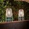 Set of 2 White Metal Mesh Solar Powered Edison Bulb Outdoor Lantern with Stand